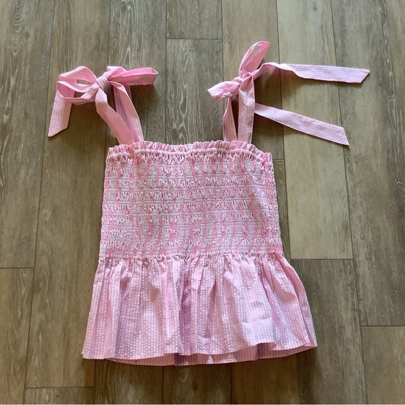 Lilly Pulitzer Rivera Smocked Seersucker Striped Havana Pink, Size Large *NWOT - Picture 2 of 2